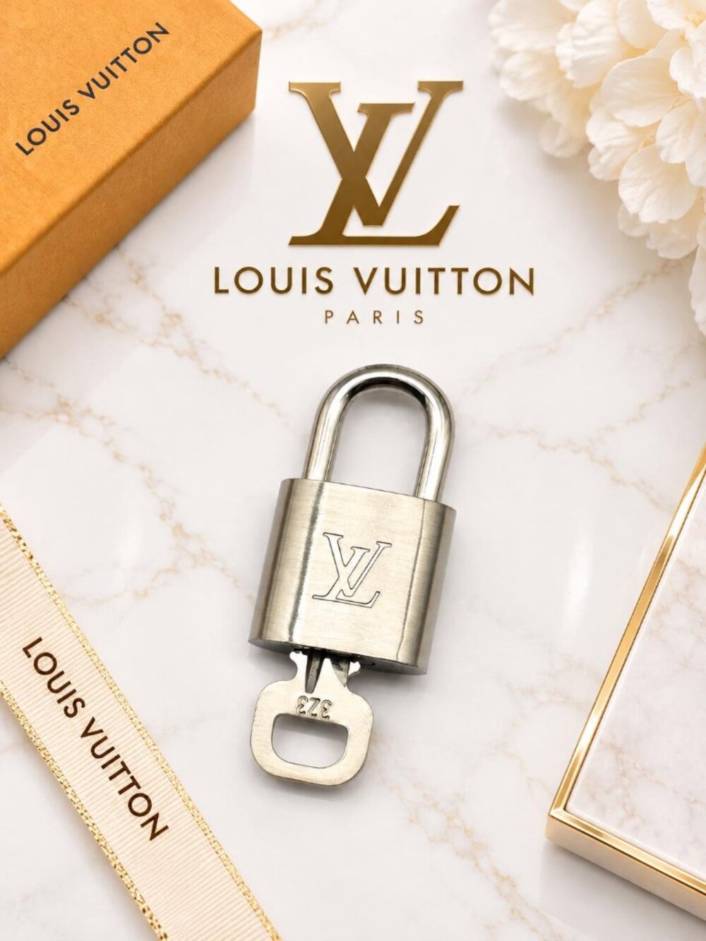 Authentic Louis Vuitton Silver Padlock & Key Set – Made in France #323